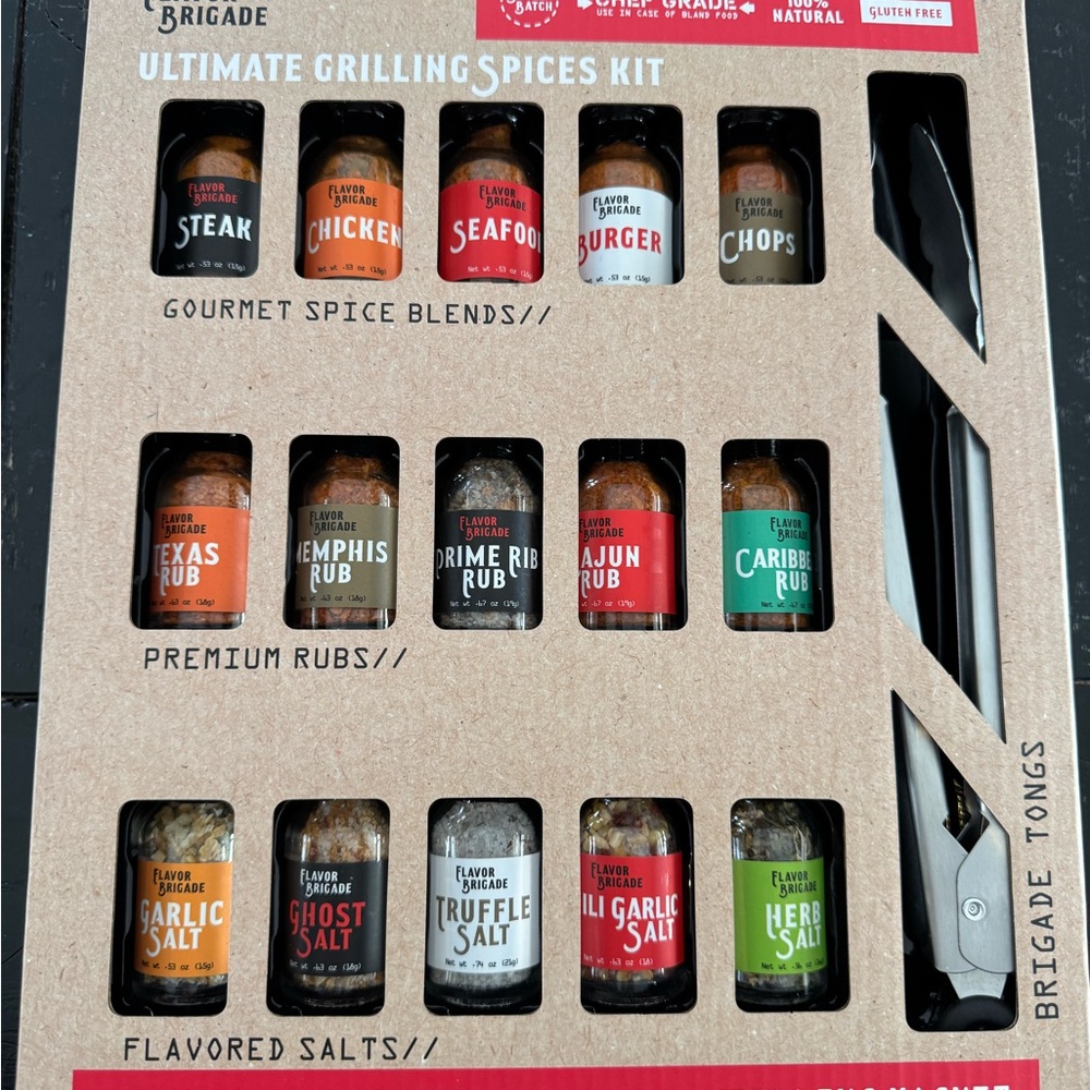 Flavor Brigade Grilling Spices Kit with Tongs